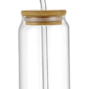 Vaso de vidrio con tapa de bambú