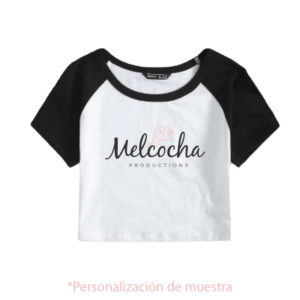 Camiseta Crop Top bicolor empresarial personalizada en Melcocha Productions