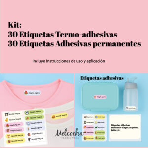 Etiquetas escolares Termoadhesivas y adhesivas.