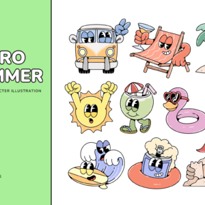Kit de Ilustraciones "Retro Summer" (Mascotas y Personajes)